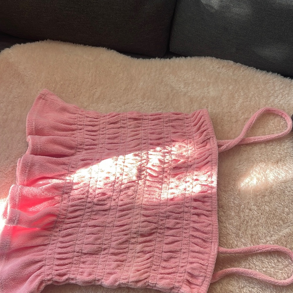 Pink Terry cloth scrunch tank top H&M